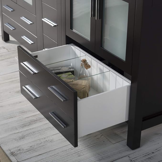 Blossom Luxury 72 Inch Solid Wood Bathroom Vanity Double Sink Set | Espresso Master Suite Vanity with Linen Cabinet | Modern Dual Sink Cabinet with Soft-Close Drawers & Tempered Glass Doors