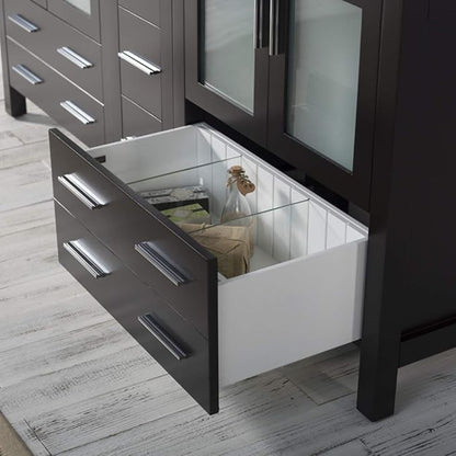 Blossom Luxury 72 Inch Solid Wood Bathroom Vanity Double Sink Set | Espresso Master Suite Vanity with Linen Cabinet | Modern Dual Sink Cabinet with Soft-Close Drawers & Tempered Glass Doors