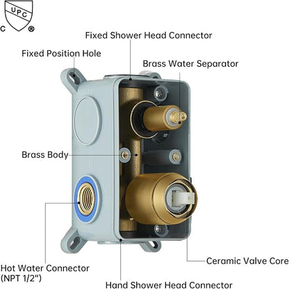 BESy Shower System with 10 Inch Round Rain Shower Head and Handheld Wall Mounted, High Pressure Rainfall Shower Faucet Fixture Combo Set with 2 in 1 Handheld Showerhead for Bathroom, Gold