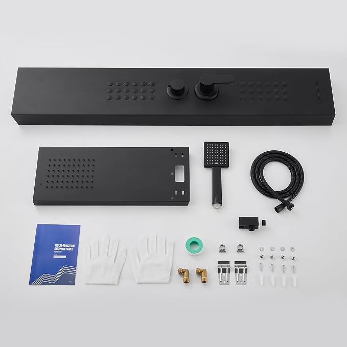 ROVATE Shower Panel Tower System with Rainfall Shower Head, Matte Black | Shower Tower with Powerful Body Jets, Handheld Shower and Tub Spout, Stainless Steel Shower Column Black High Pressure