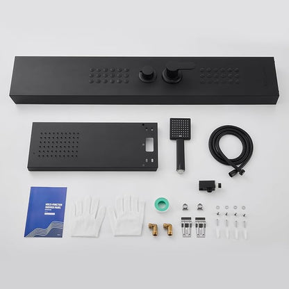 ROVATE Shower Panel Tower System with Rainfall Shower Head, Matte Black | Shower Tower with Powerful Body Jets, Handheld Shower and Tub Spout, Stainless Steel Shower Column Black High Pressure
