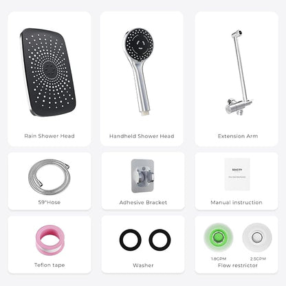 Chrome Rain Shower Head with Handheld Shower Head, 5 Spray Modes | High-Pressure Dual Shower Combo, Multi-Spray Handheld, 15-Inch Metal Extension Arm, Detachable Design for Easy, Flexible Use