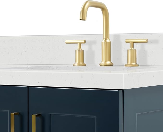 ARIEL Taylor 66-inch Bathroom Vanity with Sink,Solid Wood, 1.5-inch Carrara White Quartz Countertop, Double Rectangular Porcelain Sink, 4 Soft Closing Doors, 5 Dovetail Drawers, Midnight Blue