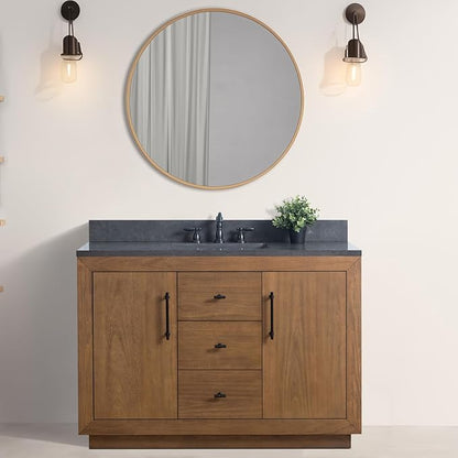 Vanity Art 48" Bathroom Vanity with Sink, Solid Poplar Wood, Vanity Cabinet with Doors and Shelf, Modern Wood Bathroom Vanity with Black Marble Top, 3 Functioning Drawers,VA70-48-T-B