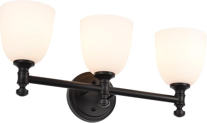 Black Bathroom Vanity Light, 3-Light Bathroom Light Fixtures Over Mirror, Traditional Vanity Lights for Living Room, Milk White Bell Glass Shades, Standard E26 Base, Matte Black