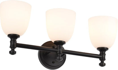 Black Bathroom Vanity Light, 3-Light Bathroom Light Fixtures Over Mirror, Traditional Vanity Lights for Living Room, Milk White Bell Glass Shades, Standard E26 Base, Matte Black