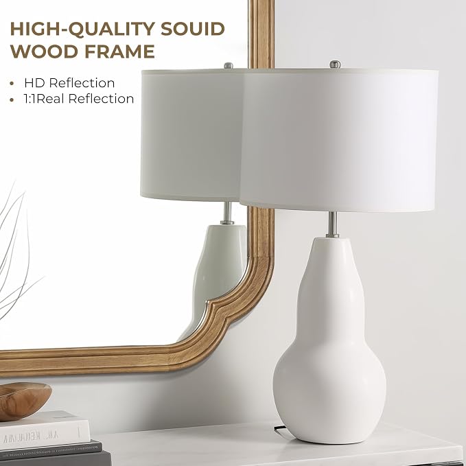 28" x 40" Rounded Corner Arch Wall Mirror with Wood Frame for Entryway, Living Room or Bedroom Home Decor - Light Woodgrain, Honey-Colored