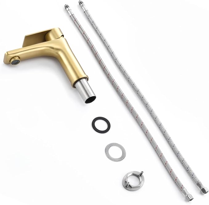 SUMERAIN Bathroom Sink Faucet Lead-Free 304 Stainless Steel Single Hole Single Handle Vanity Faucet, Brushed Gold | Lead-Free, Unique Flow Pattern, Water-saving, with Faucet Supply Lines, Easy DIY Install