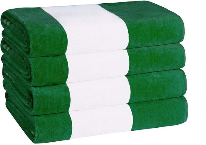 Superior Cotton Striped Beach Towels, Colorful Towels for Adult, Kid, Pool, Swimming, Sand, Travel, Large Oversized, Absorbent, Fast Drying, Bath Basics, Cabana Collection, Set of 4, Dark Green