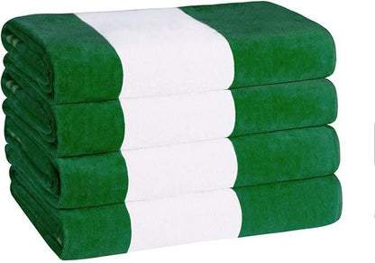 Superior Cotton Striped Beach Towels, Colorful Towels for Adult, Kid, Pool, Swimming, Sand, Travel, Large Oversized, Absorbent, Fast Drying, Bath Basics, Cabana Collection, Set of 4, Dark Green