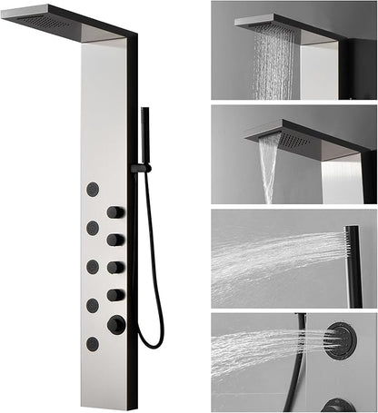 Homevacious Shower Panel Tower System with Rainfall Shower Head 5 Body Jets and Handheld Shower Head Modern Massage Shower System Brushed Nickel