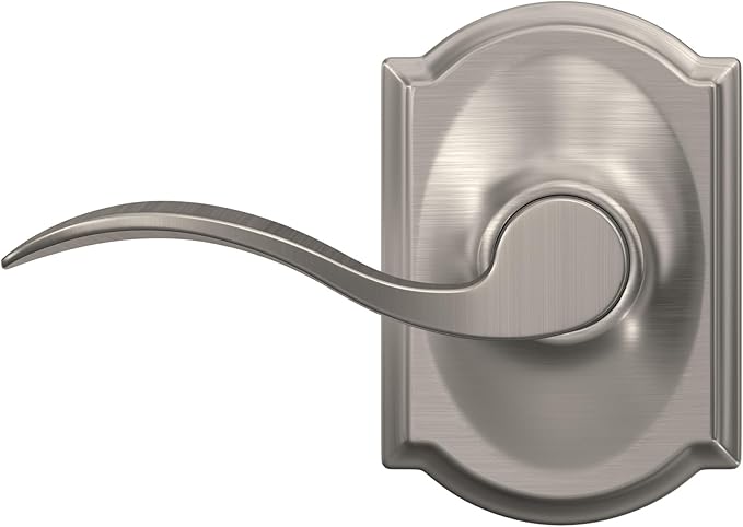 Schlage F10 ACC 619 CAM Accent Door Lever with Camelot Trim, Hall & Closet Passage Lock, Satin Nickel