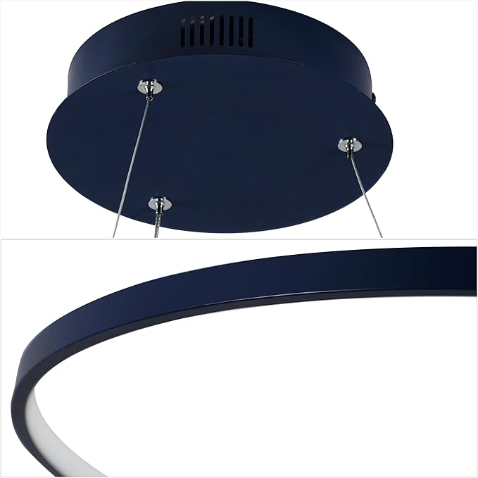 JONATHAN Y 23.75" Navy Modern Integrated LED Pendant Light, Dimmable Round Hoop Chandelier for Kitchen Island, Dining Room, Adjustable Height Metal Hanging Light (JYL7203F)