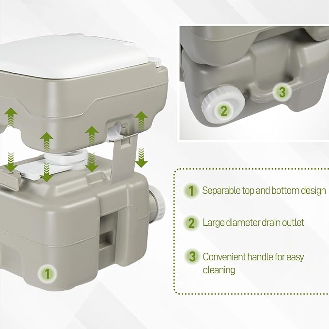 Outdoor Portable Toilet, 5.3 Gallon Waste Tank | Porta Potty with Pressure Pump Double Outlet Leak-proof Clips for Camping Travel RV Boat Truck