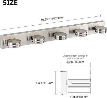 Brushed Nickel Bathroom Light Fixtures Over Mirror, 5-Light Bathroom Vanity Light, LED Dimmable Bath Lights, Modern Dimmable Vanity Lighting with Rotating Lamp Head, 5500K