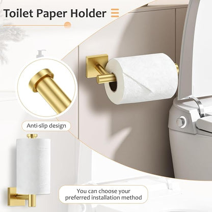 5 Pieces Brushed Gold Bathroom Hardware Set Towel Bar Set Stainless Steel Wall-Mounted Bathroom Accessories Set 23.6 Inch Towel Racks for Bathroom