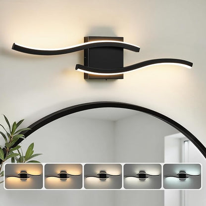 Bathroom Vanity Lights Over Mirror: 23.6 Inch 16W Black LED Bathroom Lighting Fixtures 5CCT Dimmable 2700-5000K Vanity Lighting Modern Bath Sconces Wall Light for Mirror Cabinets Bedroom Living Room