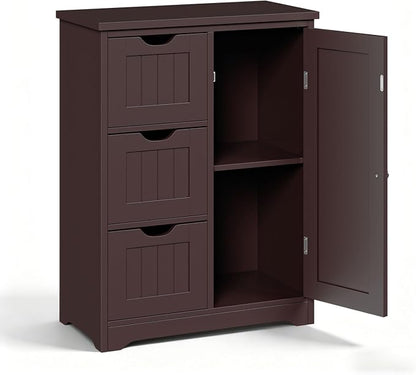 SUPER DEAL Bathroom Storage Cabinet with 3 Drawers and 1 Door, Entryway Home Decor Furniture Towels Storage Organizer Unit, Brown, 23.6" L x 11.8" W x 31.4" H