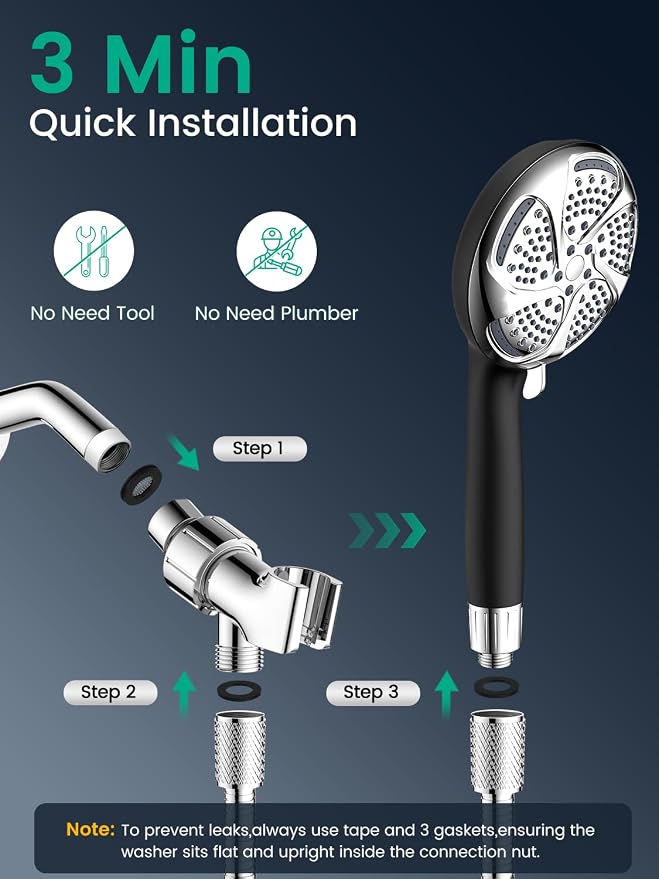 Filtered Shower Head with Handheld, High Pressure ShowerHead with Filters | 7 Mode, Remove Chlorine，Detachable ShowerHead for Hard Water, Built-in Power Wash to Clean Tub