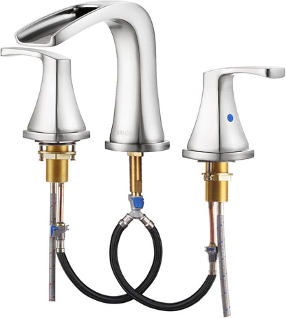 Waterfall 2 Handle Widespread Roman Tub Faucet Brushed Nickel | 3 Hole Deck Mount Bathtub Filler with Valve & Supply Lines