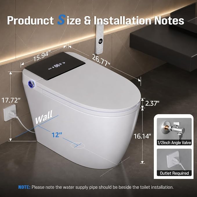 Smart Toilet with Bidet Built In, Heated Seat & Dual Auto Flush, Foot Sensor, Tankless Modern Elongated Electric Toilet with Warm Water Wash, Air Dryer, LED Display & 1000g MaP Flush, 1.28 GPF