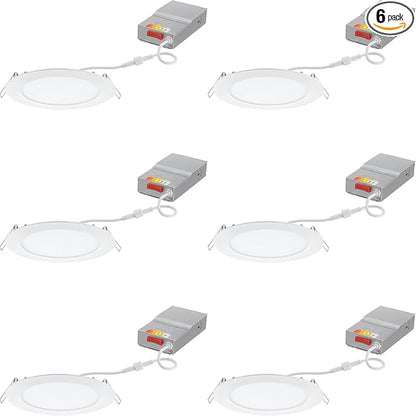 Juno LED Recessed Lights 6 Inch Round Wafer Downlight, 5-in-1 Switchable White Color Temperature, 120 Volts, 6-Inch Ultra-Thin Flat Trim, Matte White, 6-Pack (WF6 SWW5 90CRI CP6 MW M2)