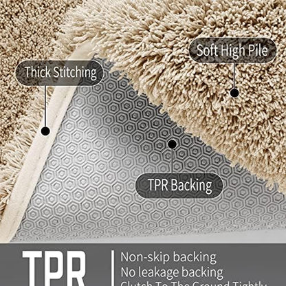 Yimobra Bathroom Rugs Non Slip Washable, Ultra Soft and Water Absorbent Bath Mats, Plush Fluffy Shower Mat Outside, Dries Quickly, Microfiber Thick Matts for Bathroom Floor/Sink, 24X17, Pure Beige