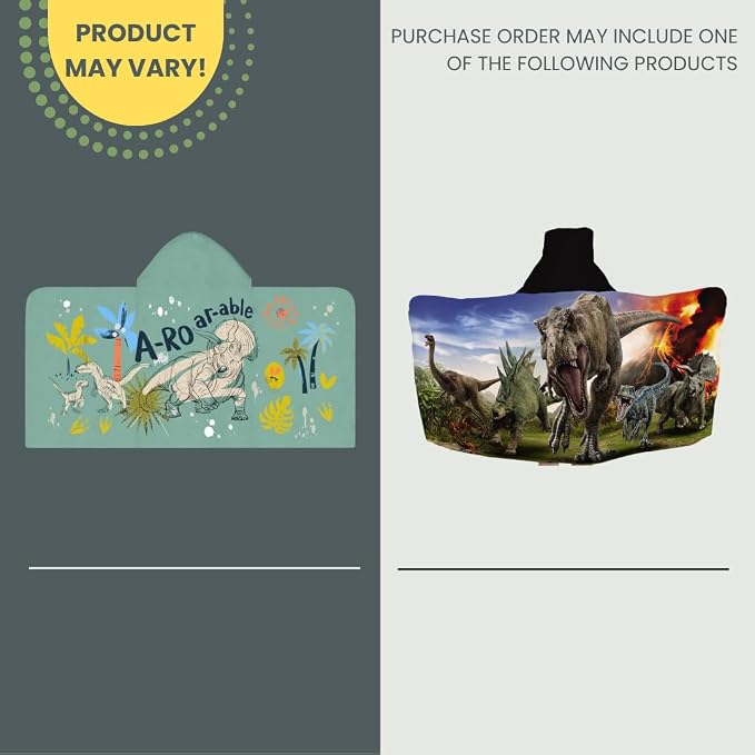 Jurassic World Kids Super Soft Bath/Pool/Beach Soft Cotton Terry Hooded Towel Wrap, 24 in x 50 in, (Officially Licensed Product) By Franco