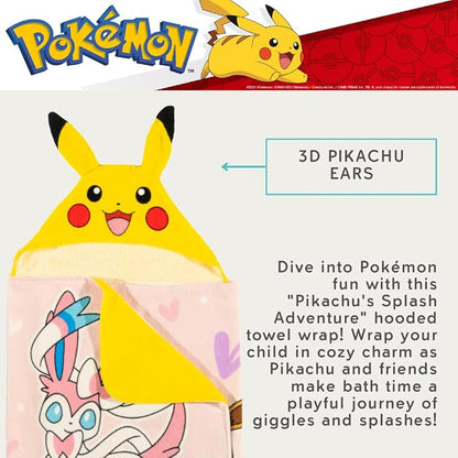 Pokemon Girl Anime Kids Super Soft Bath/Pool/Beach Soft Cotton Terry Hooded Towel Wrap, 24 in x 50 in, (Officially Licensed Product) By Franco
