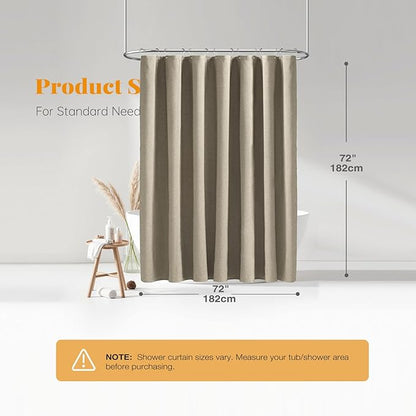 BTTN Fabric Shower Curtain - Linen Textured Weighted Cloth Shower Curtain Set with 12 Plastic Hooks, Hotel Spa Luxury Neutral Decorative Bath Curtains for Bathroom, Machine Washable - 72x72, Khaki/Tan