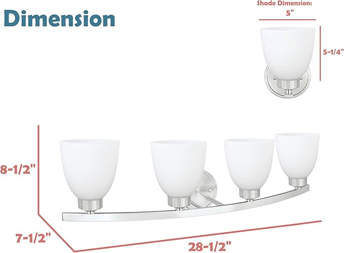 Aspen Creative 62205-1, Four-Light Metal Bathroom Vanity Wall Light Fixture, 28-3/4" Wide, Transitional Design in Satin Nickel, 4
