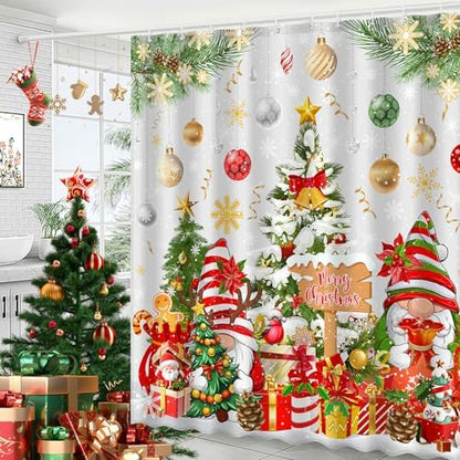 Boho Shower Curtains for Bathroom Mid Century Minimalist Abstract Aesthetic Modern Bathroom Decor Curtain Machine Washable Waterproof Fabric with 12 Hooks (Christmas Gnome White, 72"W x 72"L)