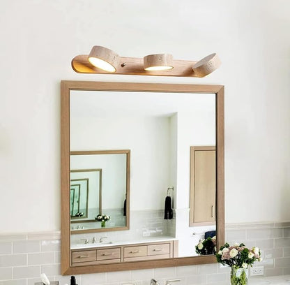Farmhouse Wood Bathroom Vanity Light Natural Stone Shade | Nordic Style Travertine Linear Bathroom Light Fixture 3 Lights Rotatable LED Wall Light Over Mirror - Natural Wood Color