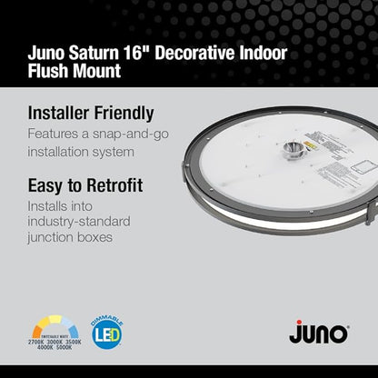 Juno Saturn Flush Mount Ceiling Light with Switchable Color Temperature (2700K-5000K), 16-Inch, Matte Black