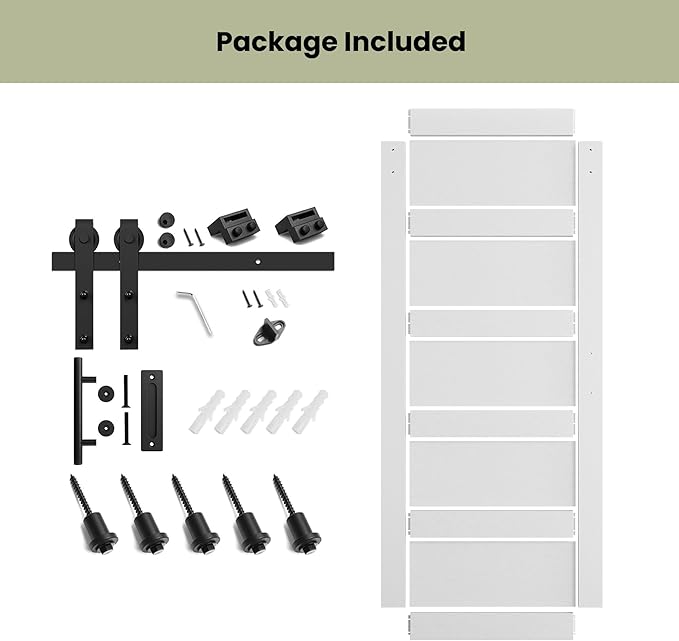 SMARTSTANDARD 32in x 84in Sliding Barn Door with 6FT Hardware Track Kit | Waterproof PVC Surface, Pre-Drilled Holes Easy to Assemble, Solid, MDF, White, 5-Panel