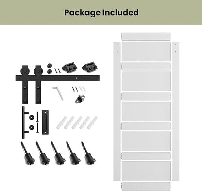 SMARTSTANDARD 32in x 84in Sliding Barn Door with 6FT Hardware Track Kit | Waterproof PVC Surface, Pre-Drilled Holes Easy to Assemble, Solid, MDF, White, 5-Panel
