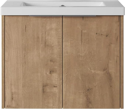 SSLine 60-Inch Double Sink Vanity Modern Wall Mounted Bathroom Vanity with Double Sink 60" Large Floating Bathroom Vanities Set with White Open Storage Shelf & 1 Side Cabinet,Brown White