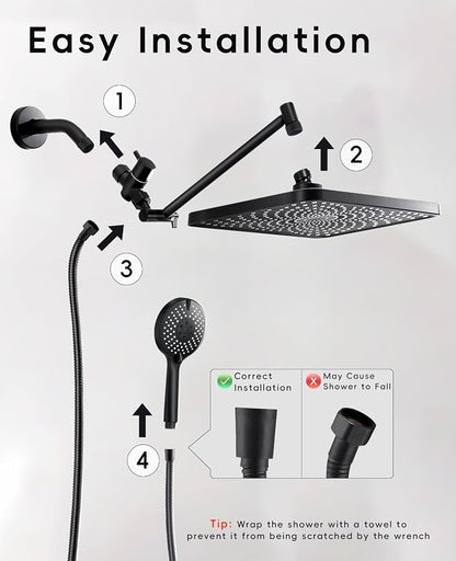 Rain Shower Head Starry Sky 12.2" High Pressure with Handheld Spray Combo | Rainfall Shower Head, Height Adjustable Dual Shower Head, Luxury Waterfall Showerhead Bathroom | Air-in Tech