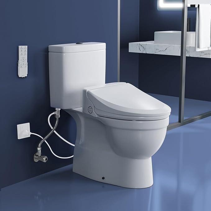 Bidet Toilet Seat 102DS-W, Round, Electronic Heated Seat with Unlimited Warm Water for Home Bathroom, Remote Control, Turbo Wash & Dryer, Night Light, Easy Install - Perfect for Family Use