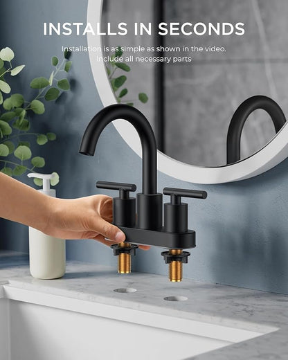FORIOUS 2 Pack Matte Black Bathroom Faucet Centerset, 4" Commercial Faucets | 4 Inch Black Bathroom Faucet Centerset, 4 In Black Matte Bathroom Sink Faucet for Rv, Bulk, Wholesale, New construction