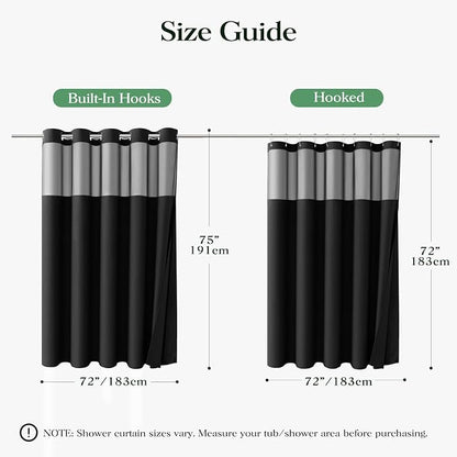 Black Hook Free Waffle Shower Curtain & Snap-in Fabric Liner,72x75 | Less Time to install, 3 in 1 Fabric Shower Curtain and Liner Set with Magnets, Mesh Top Window, Shower Curtains for Bathroom
