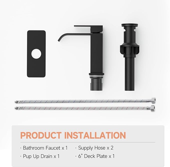 Matte Black Bathroom Faucets, Evolvegoods Modern Waterfall Bathroom Faucet, Single Handle 1 or 3 Hole Bathroom Sink Faucet, RV Mixer Tap Vanity Faucet with Deck Plate, Pop-up Drain and Supply