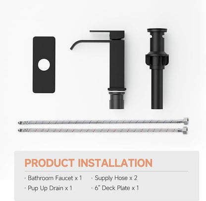 Matte Black Bathroom Faucets, Evolvegoods Modern Waterfall Bathroom Faucet, Single Handle 1 or 3 Hole Bathroom Sink Faucet, RV Mixer Tap Vanity Faucet with Deck Plate, Pop-up Drain and Supply