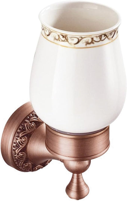 Red Copper Bath Toothbrush Holder, Wall Mounted Bathroom Hardware Accessories, Pattern Carving Design