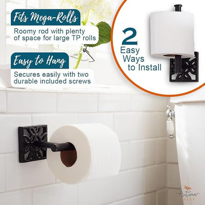 Autumn Alley 5 PC Matte Black Modern Bathroom Accessories Set, Wall Mounted - Towel Rack, Hand Towel Ring, Industrial Toilet Paper Holder, and 2 Towel Robe Hook for Bathroom Hardware Set