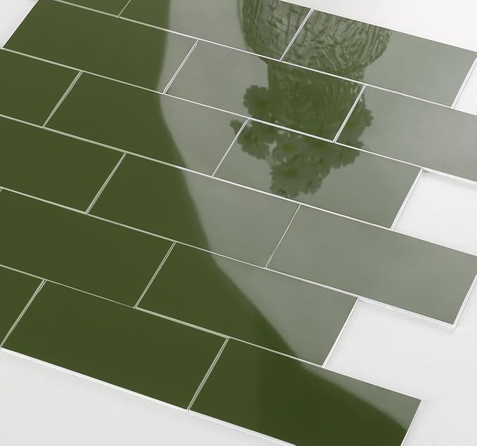 Yipscazo 2025 New Upgrade Peel and Stick backsplash 3 x 6 Inches 3D PVC Composite Wall Tile Stick on Backsplash Tile for Kitchen Bathroom, Laundry Room, Fireplace(Polished Marble Green, 160 Pieces)