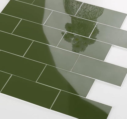 Yipscazo 2025 New Upgrade Peel and Stick backsplash 3 x 6 Inches 3D PVC Composite Wall Tile Stick on Backsplash Tile for Kitchen Bathroom, Laundry Room, Fireplace(Polished Marble Green, 100 Pieces)