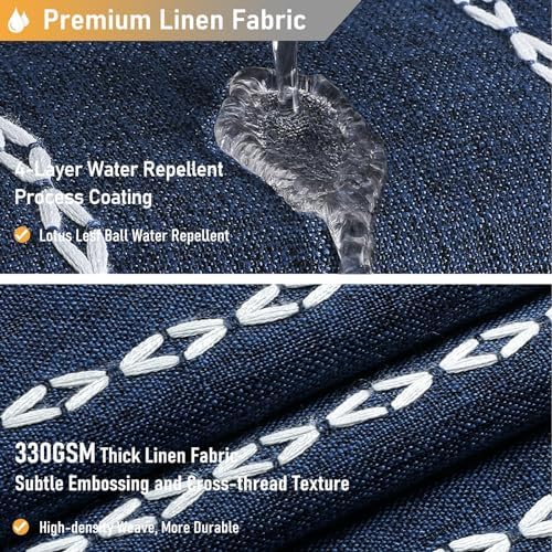 BTTN Navy Blue Boho Farmhouse Linen Heavy Duty Shower Curtain Set, 72x72