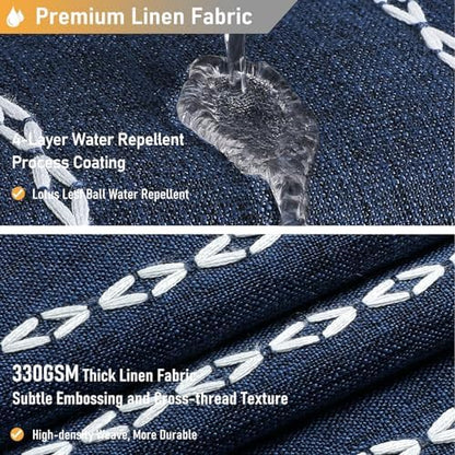 BTTN Navy Blue Boho Farmhouse Linen Heavy Duty Shower Curtain Set, 72x72