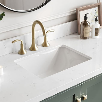 ARIEL Cambridge 60-inch Bathroom Vanity with Sink,Solid Wood, 1.5-inch Carrara White Quartz Countertop, Single Rectangular Porcelain Sink, 2 Soft Closing Doors, 9 Dovetail Drawers, Vintage Green